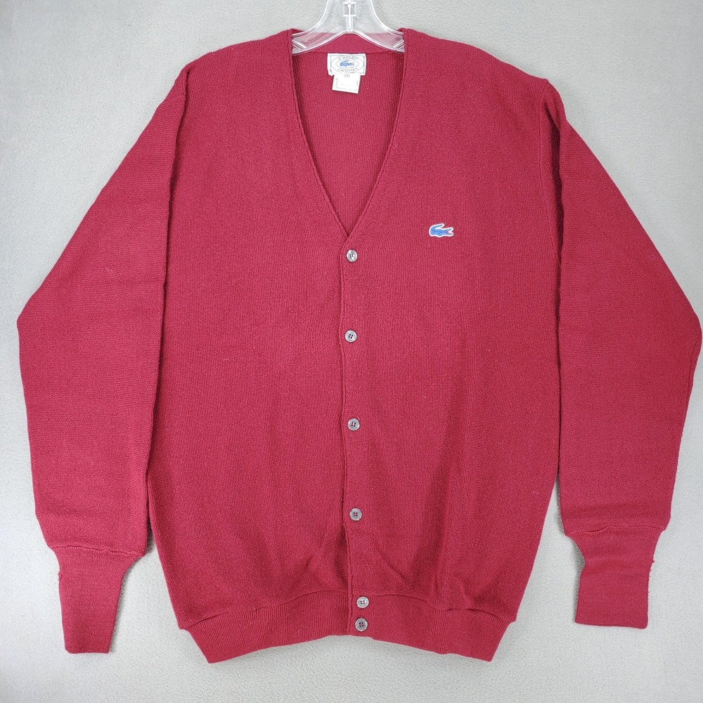Izod Lacoste Cardigan Sweater Men XXL Red Vintage Orlon Acrylic V-Neck USA Made
